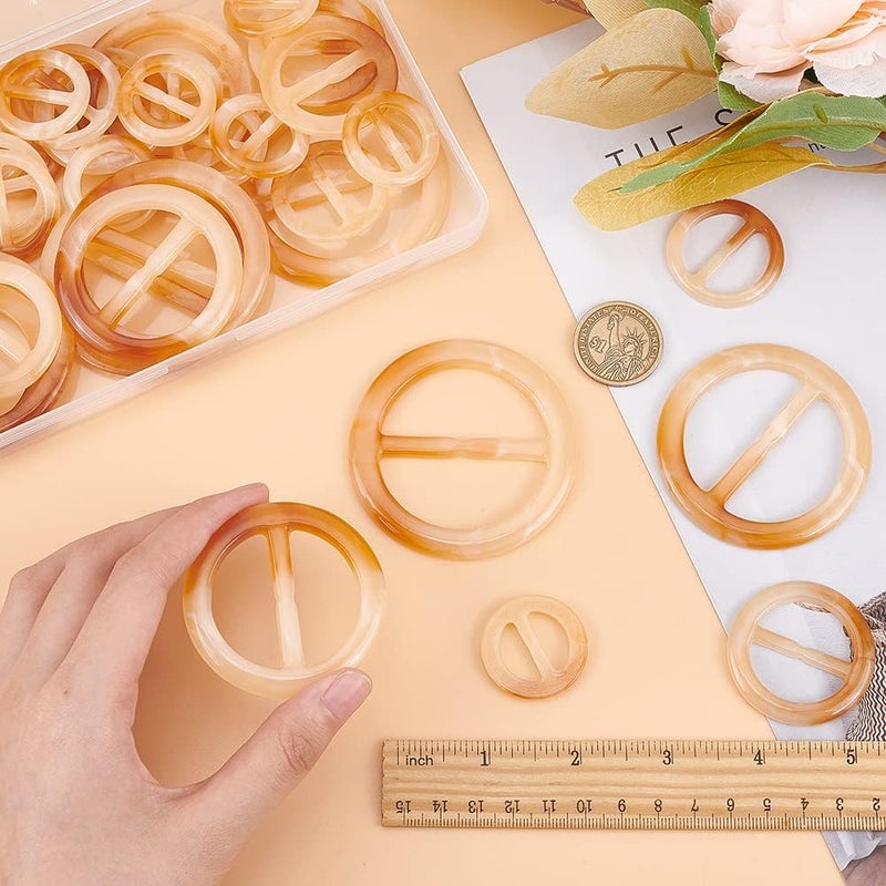 كلاراكو مشبك وشاح من الراتنج من Klarako مكون من 36 قطعة، مشبك وشاح دائري مسطح للقمصان، حلقة 20/25/28/39/45/49 مم، مشبك حلقة تعديل بلاستيكية لحزام حقيبة قماشية DIY، مشبك عقدة ملتوية للقمصان، حامل حزام المعطف - Image 3