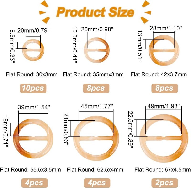 كلاراكو مشبك وشاح من الراتنج من Klarako مكون من 36 قطعة، مشبك وشاح دائري مسطح للقمصان، حلقة 20/25/28/39/45/49 مم، مشبك حلقة تعديل بلاستيكية لحزام حقيبة قماشية DIY، مشبك عقدة ملتوية للقمصان، حامل حزام المعطف - Image 2