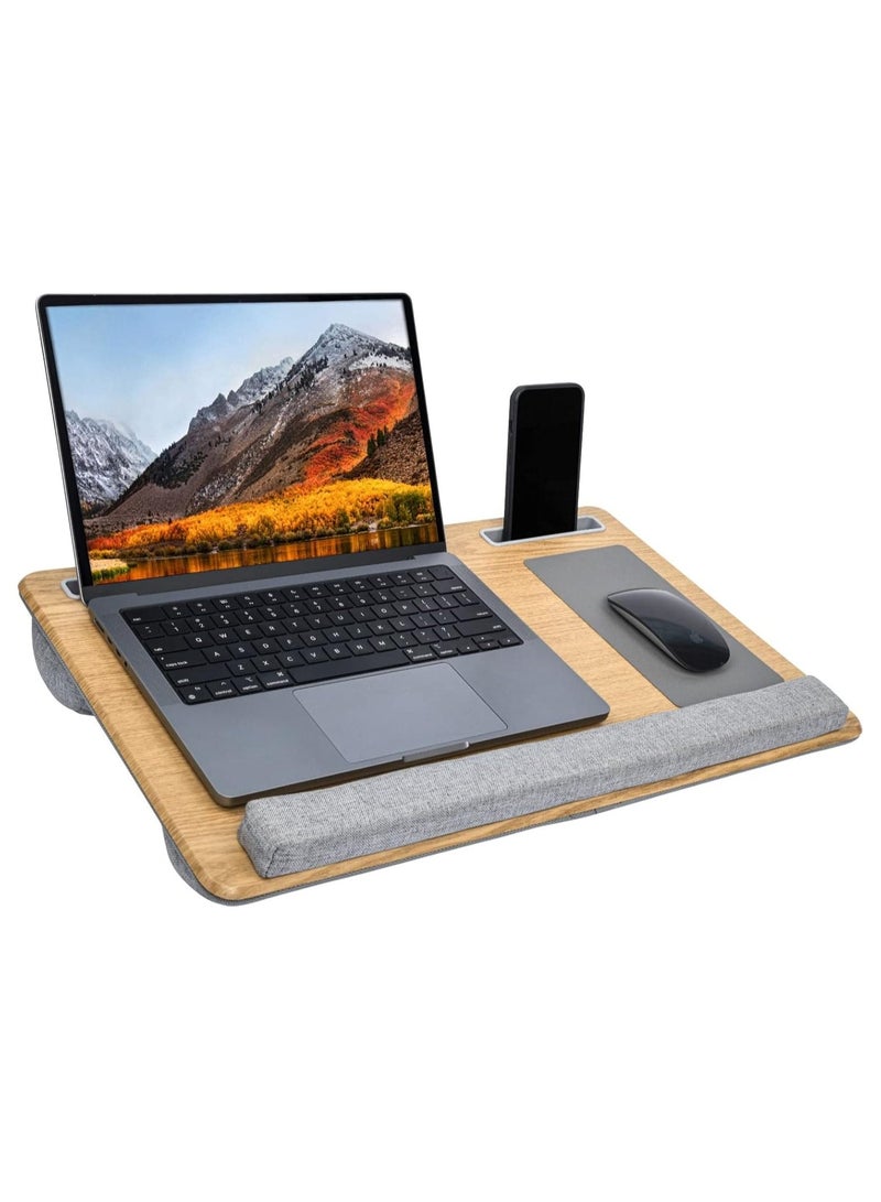 DubaiGallery Computer Writing Desk Built in Mouse Pad & Wrist Pad Portable Laptop Stand wooden lap Desk With Soft Pillow Cushion - Image 1