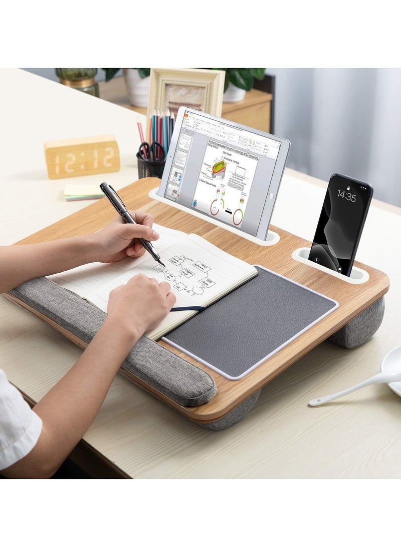 DubaiGallery Computer Writing Desk Built in Mouse Pad & Wrist Pad Portable Laptop Stand wooden lap Desk With Soft Pillow Cushion - Image 3