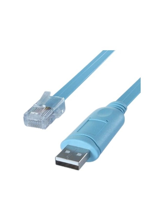 USB to RJ45 Console Cable – USB Type-A to RJ45 Male – Flat Cable for Cisco Routers & Switches – 1.8M – Light Blue  - Image 1