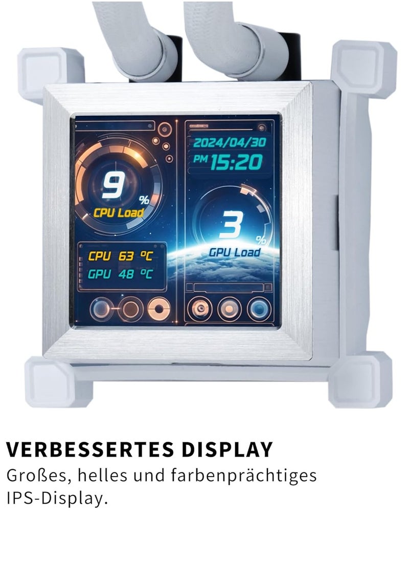 Hydroshift 360 AIO - Pre-installed 3 x TL Fans - Side-Mounted Coolant Pathway - 2.88” LCD Screen - 480 × 480 Resolution - Captured Screenshots or Recorded Videos