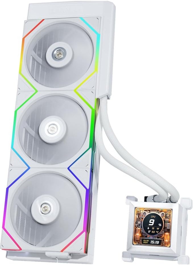 Hydroshift 360 AIO - Pre-installed 3 x TL Fans - Side-Mounted Coolant Pathway - 2.88” LCD Screen - 480 × 480 Resolution - Captured Screenshots or Recorded Videos