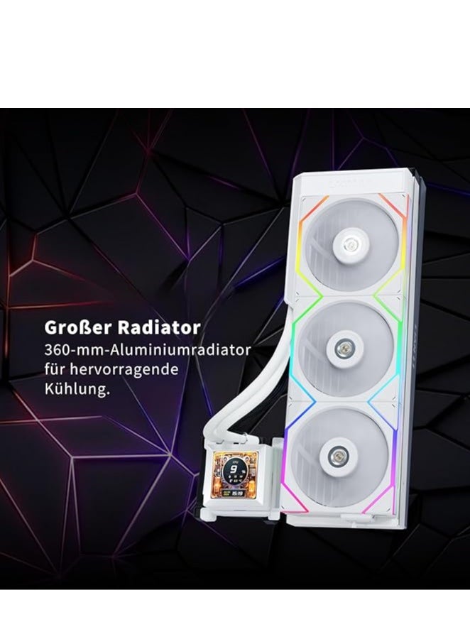 Hydroshift 360 AIO - Pre-installed 3 x TL Fans - Side-Mounted Coolant Pathway - 2.88” LCD Screen - 480 × 480 Resolution - Captured Screenshots or Recorded Videos