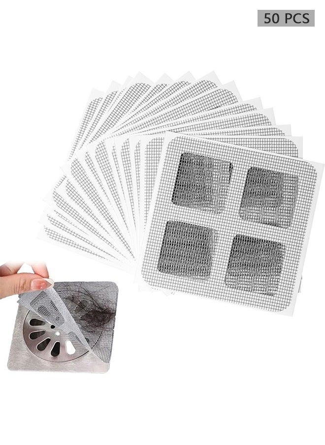 HY 50PCS Pack,3.9" X 3.9" Disposable Shower Drain Cover Hair Catcher Shower Drain Mesh Stickers, Bathroom, Laundry, Bathtub, Kitchen, Sink, for Human and pet Hair (50 PCS)  - Image 1