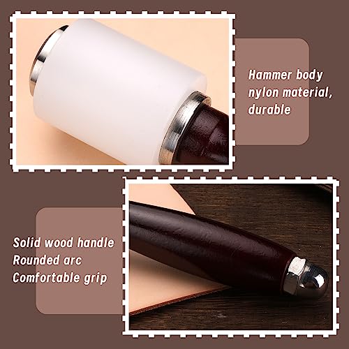 TLKKUE Leather Mallet, Leather Carving Hammer, Wooden Handle Nylon Hammer, Leather Craft Mallet for Engraving Punching Stamping(Red-brown) - Image 4