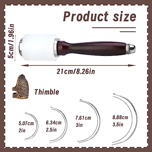 TLKKUE Leather Mallet, Leather Carving Hammer, Wooden Handle Nylon Hammer, Leather Craft Mallet for Engraving Punching Stamping(Red-brown) - Image 2