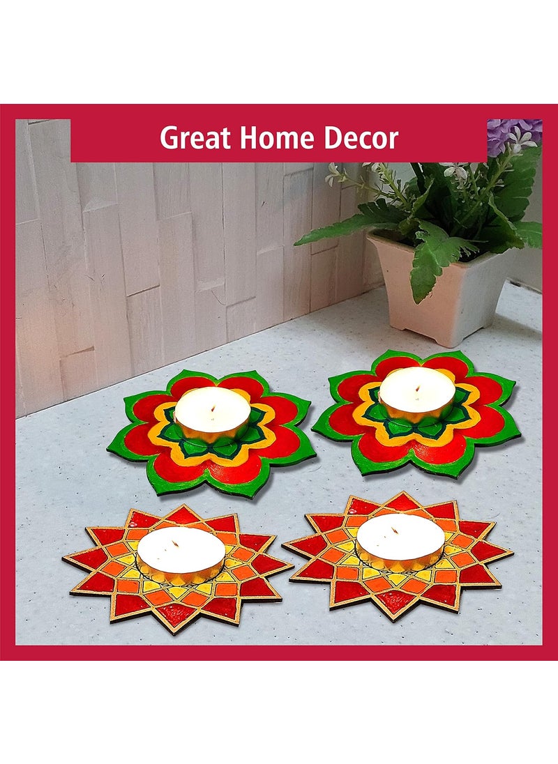SOLOBOLO - Solobolo Tea Light Candle Holder DIY KIT | Diwali Decorative Item| Paint Your own Tealight Holder for Home Decor Office||Diwali Decoration Puja Articles Decor Gift TeaLight(2pc)| Set of 4 (D-1-2) - Image 1