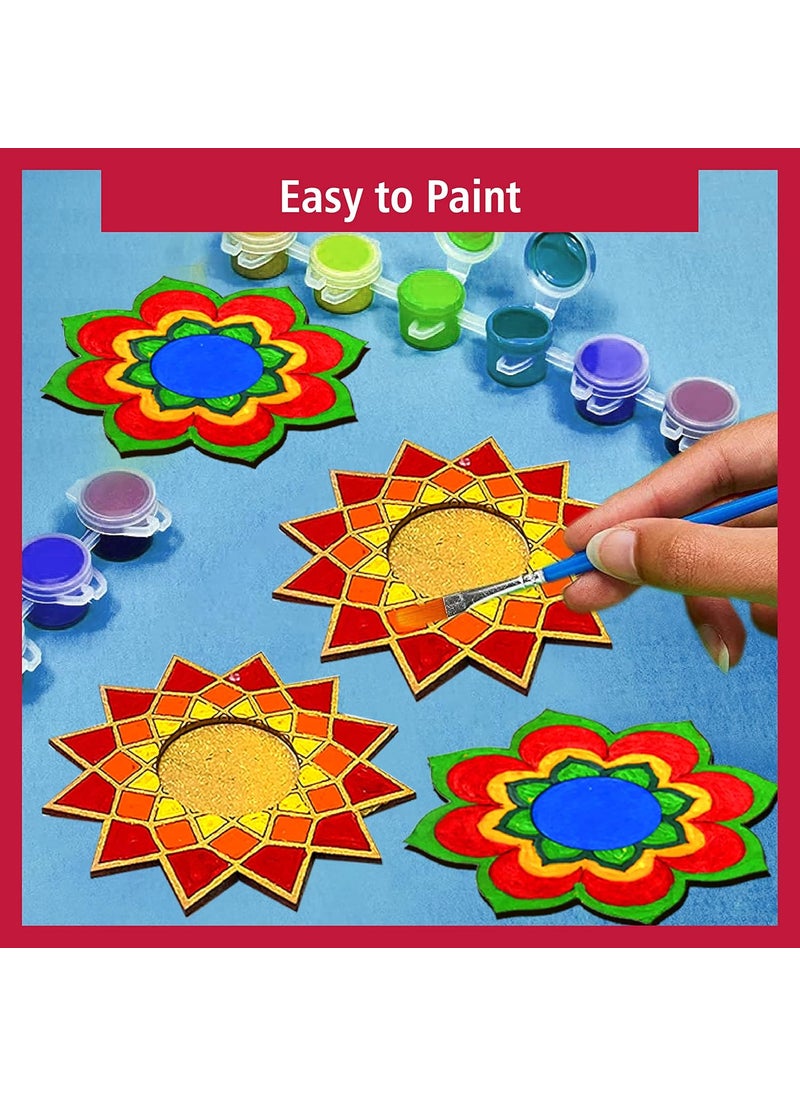 SOLOBOLO - Solobolo Tea Light Candle Holder DIY KIT | Diwali Decorative Item| Paint Your own Tealight Holder for Home Decor Office||Diwali Decoration Puja Articles Decor Gift TeaLight(2pc)| Set of 4 (D-1-2) - Image 1