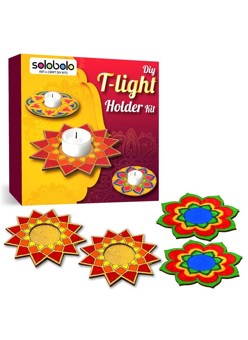 SOLOBOLO - Solobolo Tea Light Candle Holder DIY KIT | Diwali Decorative Item| Paint Your own Tealight Holder for Home Decor Office||Diwali Decoration Puja Articles Decor Gift TeaLight(2pc)| Set of 4 (D-1-2) - Image 1