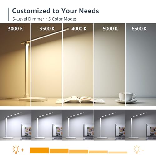 Lepro LED Desk Lamp, Metal Desk Light 9.5W 800lm, Forbes Vetted Best Task Lamp, 5 Color Modes 5 Brightness Level, Dimmable Home Office Desktop Lamp for Reading, Crafting, Sewing, Puzzle, Nail, White - Image 3