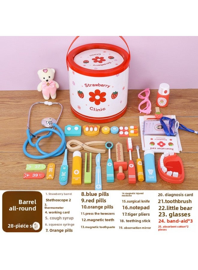Wooden Artificial Medical Kit Children's Toy Set Girl Boy's Tool Injection Nurse Doctor's Toy Medicine Box-Color:Barrel Small Doctor 【all-around】】 - Image 1