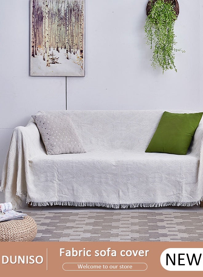 DUNISO بطانية منسوجة من Bedsure للأريكة كريمية بيضاء متعددة الاستخدامات لسرير الكرسي وأريكة غرفة المعيشة أغطية بطانية مع شرابات للحيوانات الأليفة والأطفال 130 * 180 سم - Image 1