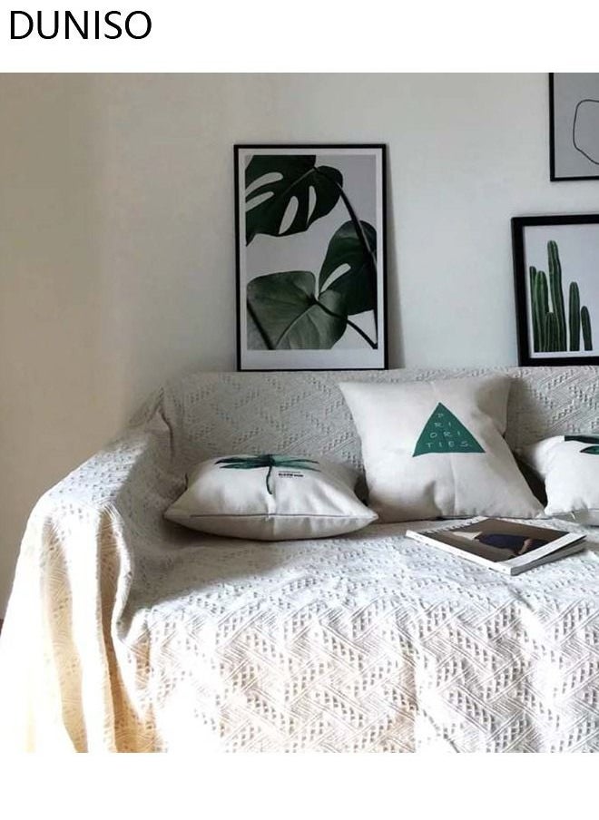 DUNISO Bedsure Throw Blanket for Couch Cream White Versatile Knit Woven Blanket for Chair Bed and Living Room Sofa Slipcovers Blanket with Tassels for Pets Kids 130*180cm  - Image 2