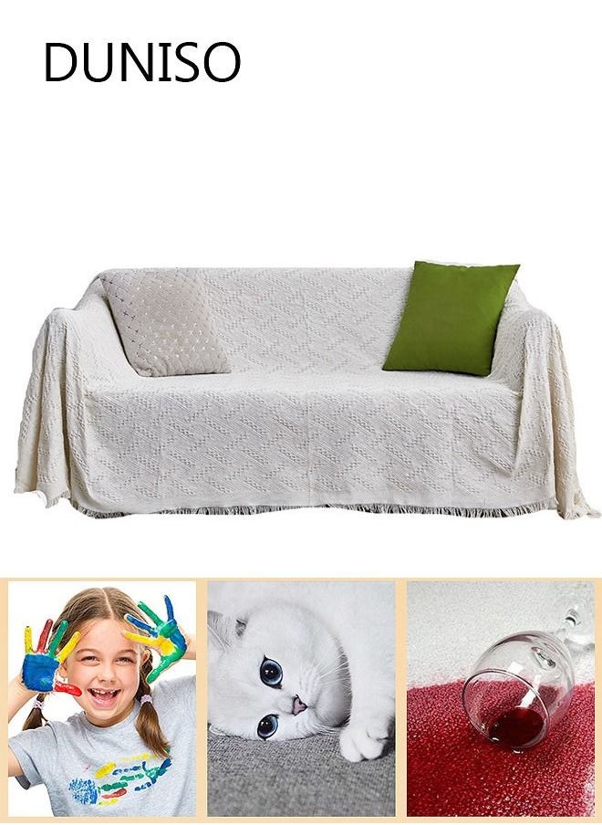 DUNISO Bedsure Throw Blanket for Couch Cream White Versatile Knit Woven Blanket for Chair Bed and Living Room Sofa Slipcovers Blanket with Tassels for Pets Kids 130*180cm  - Image 3