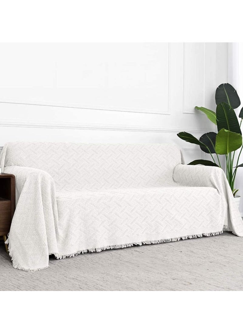 DUNISO Bedsure Throw Blanket for Couch Cream White Versatile Knit Woven Blanket for Chair Bed and Living Room Sofa Slipcovers Blanket with Tassels for Pets Kids 130*180cm  - Image 5