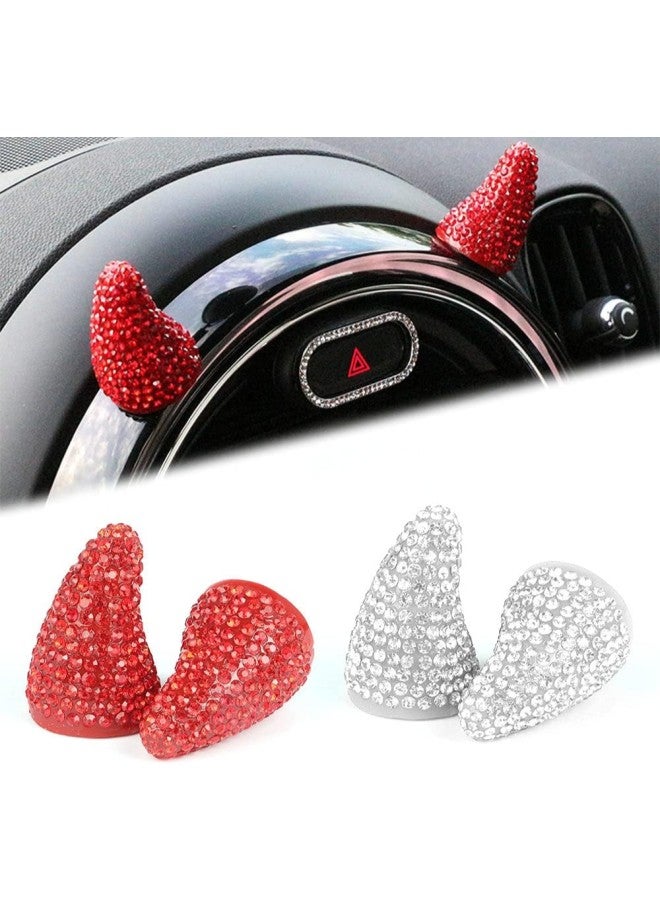 klarako Car Interior Steering Wheel Decorative Devil Horns Cherry Cute Rhinestone Stickers for Cooper Clubman F54 F55 F56 F57 R55 R56 R57 R59 R60 F60 Coupe Countryman (Devil Horn Silver)