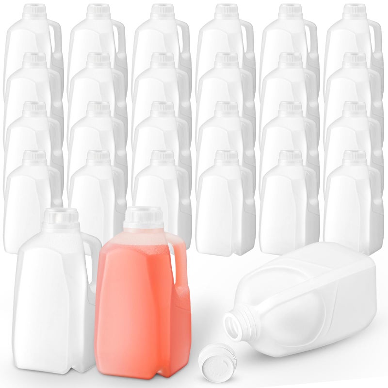 Skylety 24 Pack Mini Milk Jugs Plastic Gallon Jugs with Caps Water Juice Empty HDPE Soda Bottles Gallon Containers for Liquids Smoothies Tea32 ozWhite