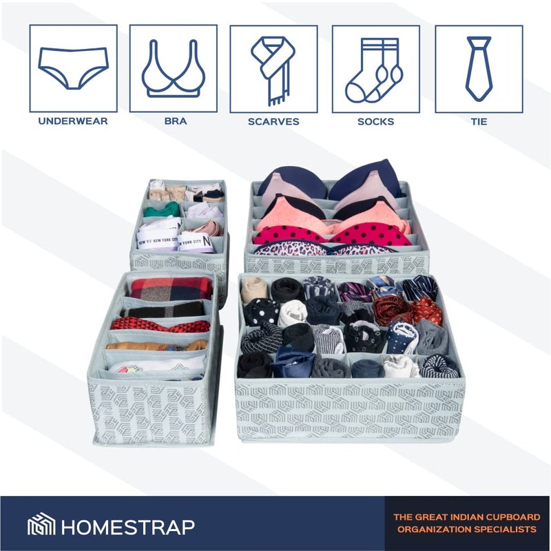 HomeStrap Set of 4 Foldable Storage Box Drawer Divider Organizer For Undergarments Socks Scarfs Tie Grey Polypropylene - Image 3
