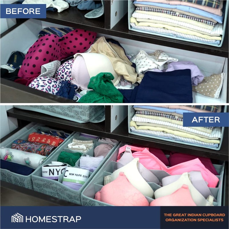 HomeStrap Set of 4 Foldable Storage Box Drawer Divider Organizer For Undergarments Socks Scarfs Tie Grey Polypropylene - Image 5