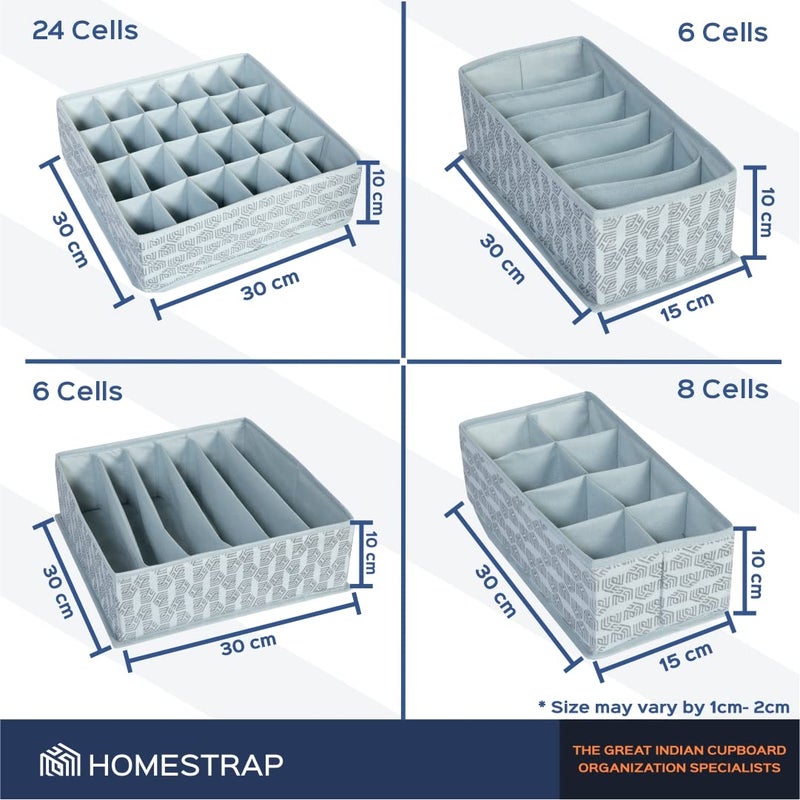 HomeStrap Set of 4 Foldable Storage Box Drawer Divider Organizer For Undergarments Socks Scarfs Tie Grey Polypropylene - Image 2
