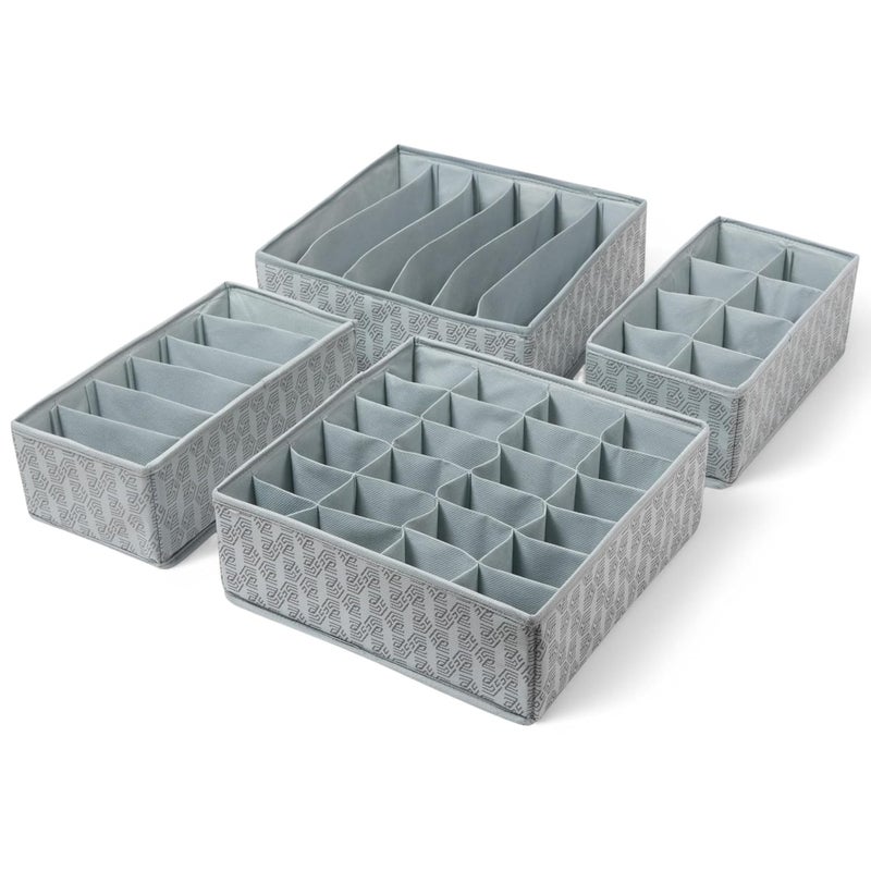 HomeStrap Set of 4 Foldable Storage Box Drawer Divider Organizer For Undergarments Socks Scarfs Tie Grey Polypropylene - Image 1