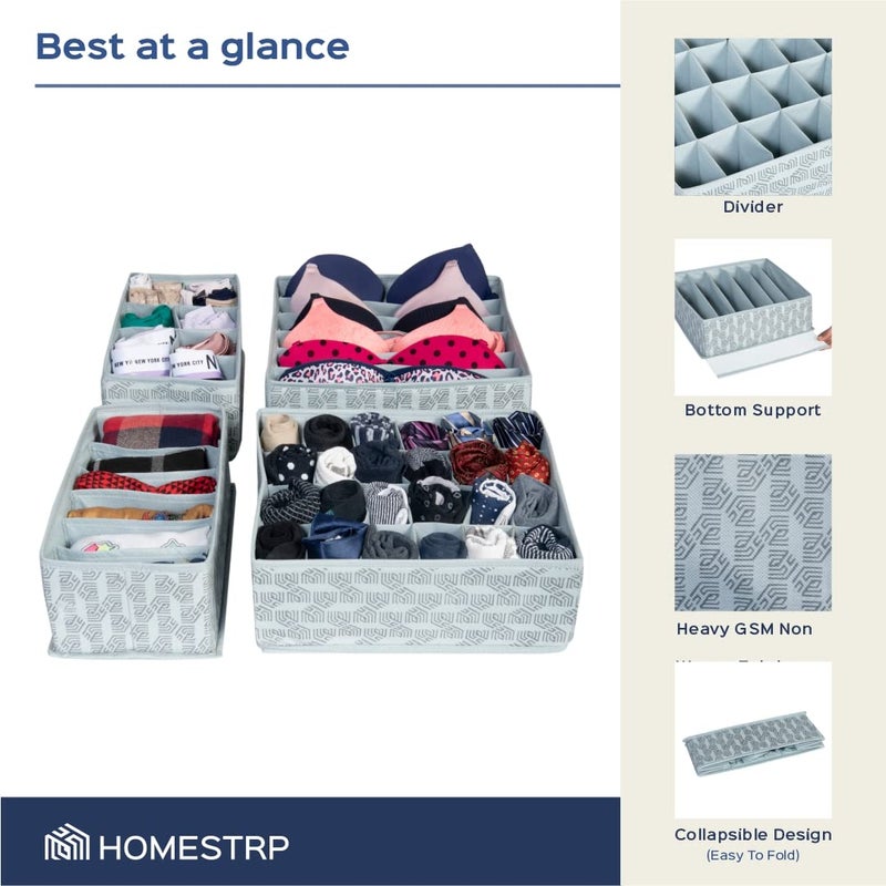 HomeStrap Set of 4 Foldable Storage Box Drawer Divider Organizer For Undergarments Socks Scarfs Tie Grey Polypropylene - Image 4
