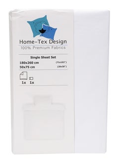 Home-Tex Design 2-Piece Hometex Design Single Size Percale White Flat Sheet Set - 1 Flat Sheet (180x260cm) + 1 Pillow Cover (50x75cm)  - Image 1