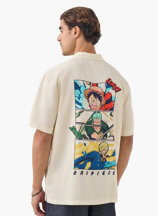 SP Characters Onepiece Print Relaxed Fit Shirt with Camp Collar and Short Sleeves