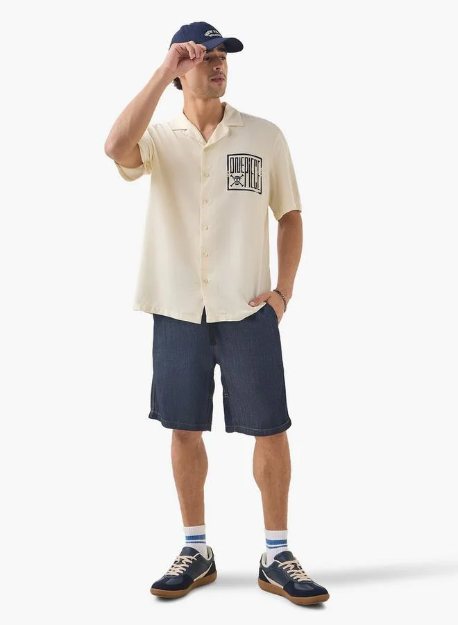 SP Characters Onepiece Print Relaxed Fit Shirt with Camp Collar and Short Sleeves