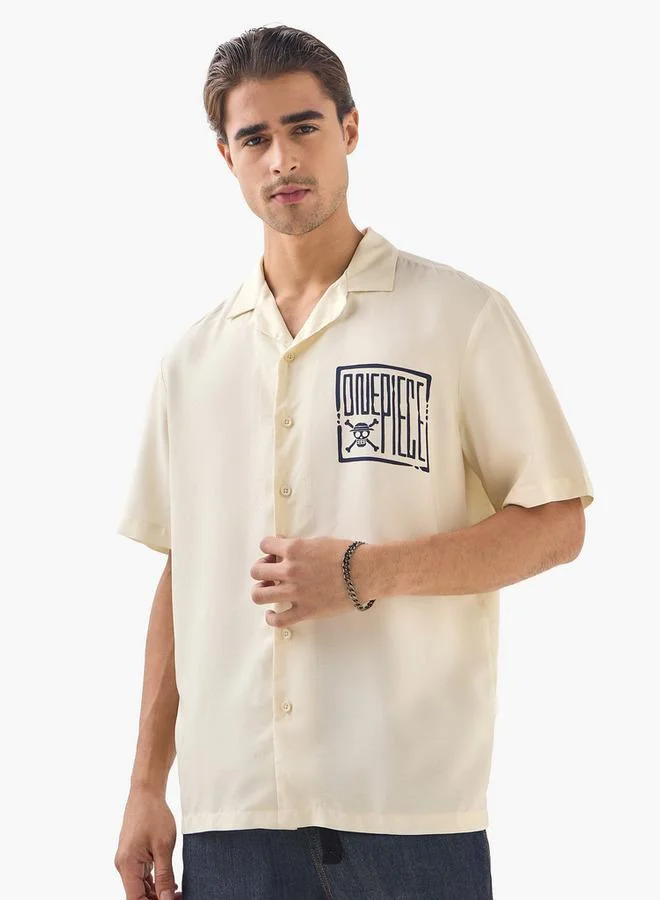 اس بي كاركترز قميص ون بيس مطبوع بياقة كامب وأكمام قصيرة