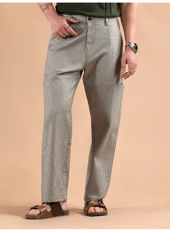 Beyoung Soft Beige Houndstooth Cargo Trouser
