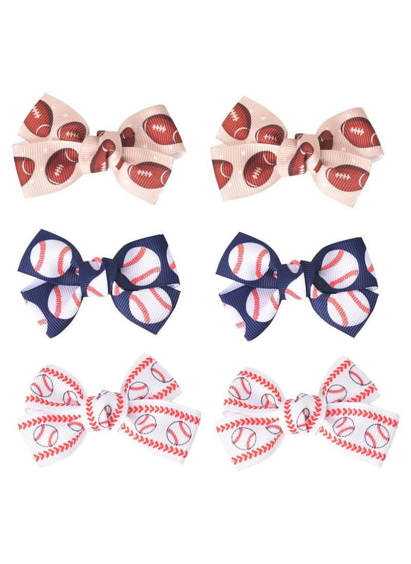YALLNASL Rugby Baseball Hair Bows for Cheerleaders Hair Bows Clips for Girls Small Sports Themed Hair Bows Barrettes for Sports Fan Lover Team Player Cheerleading Hair Bows 3 Pack 