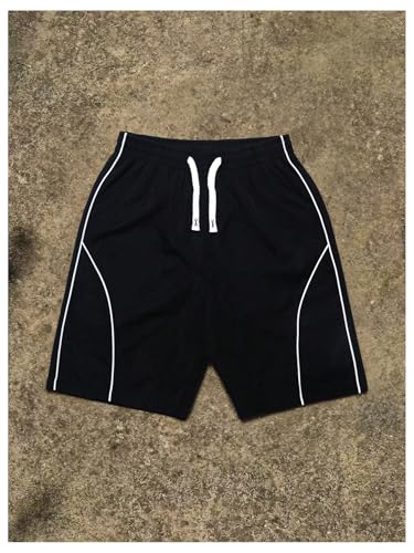 BEAUDRM Men's Y2K Drippy Shorts Summer Striped Baggy Track Shorts with Pockets Workout Sport Casual Gym Streetwear Black Medium - Image 3