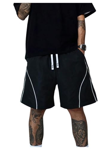 BEAUDRM Men's Y2K Drippy Shorts Summer Striped Baggy Track Shorts with Pockets Workout Sport Casual Gym Streetwear Black Medium - Image 1