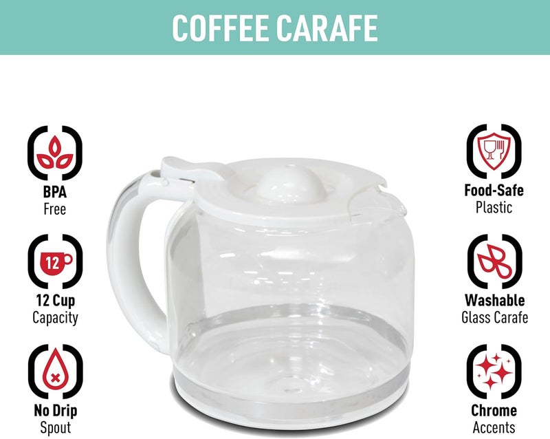 HADEN 12-Cup Replacement Glass Carafe Pot with Lid for Dorset and Heritage Coffee Makers, Ivory/Chrome - Image 2