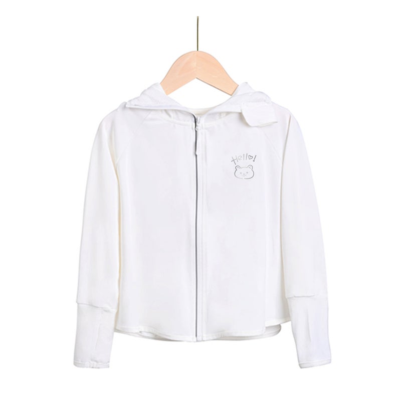 Childrens Sunscreen Clothing Summer Breathable UV Protection Sunscreen Shawl Cute Cartoon Baby Sunscreen Coat Solid white