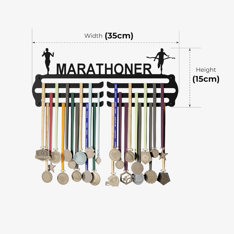 GLORY MEDAL HANGERS حامل ميداليات ماراثونر - عرض حائط معدني - يحمل حتى 60 ميدالية - أسود، لمسة لامعة - مثالي للأطفال والرياضيين - Image 3