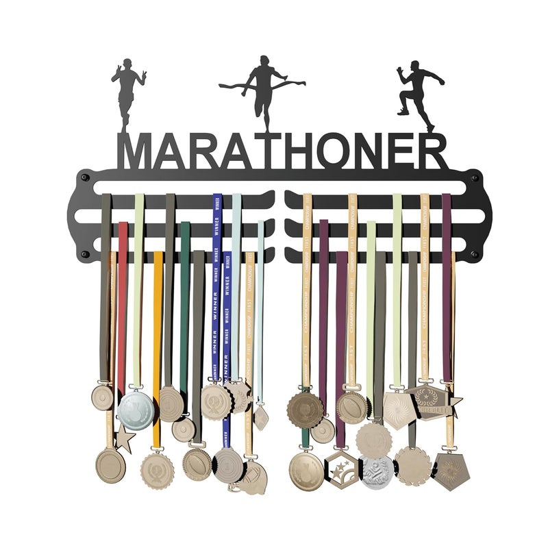 GLORY MEDAL HANGERS حامل ميداليات ماراثونر - عرض حائط معدني - يحمل حتى 60 ميدالية - أسود، لمسة لامعة - مثالي للأطفال والرياضيين - Image 1