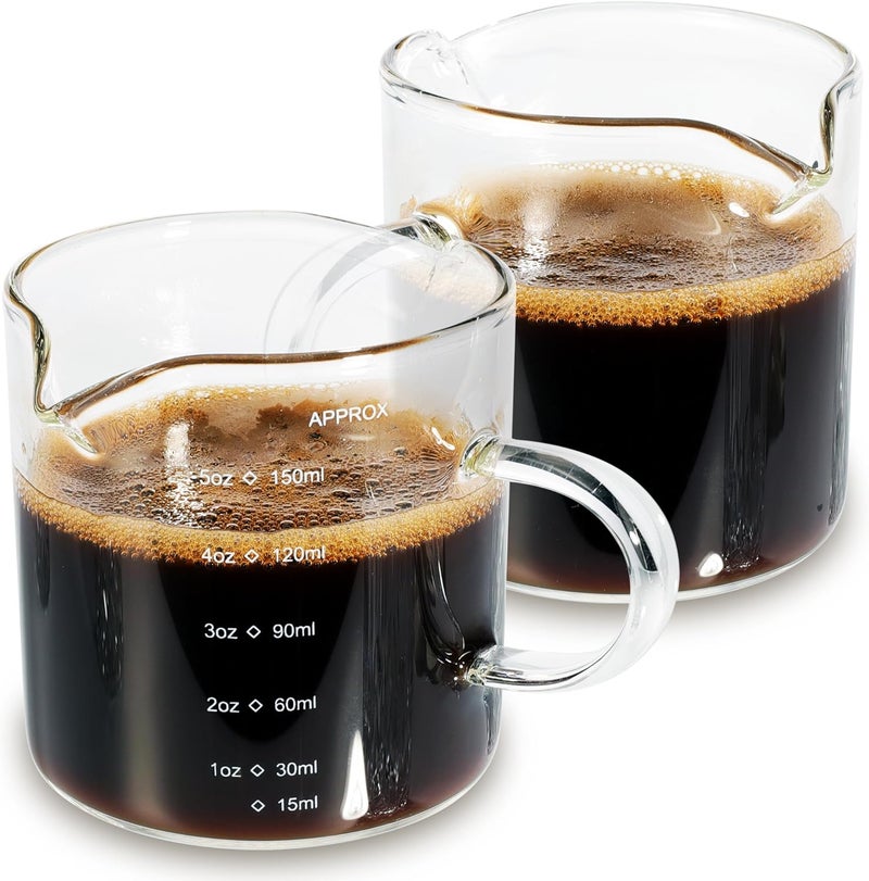 QUMMFA 5OZ (150ML) Espresso Cups, Double Spouts Espresso Shot Cups with Handle, Heat Resistant Borosilicate Cappuccino Cup, Coffee Bar Accessories, Small (Set of 2) - Image 1