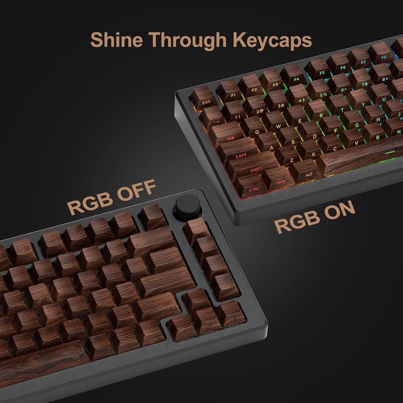 HITIME Side Printed PBT Keycaps - 132 Keys Brown DoubleShot Marbling Cherry Profile for Mechanical Keyboards - Walnut - Image 3