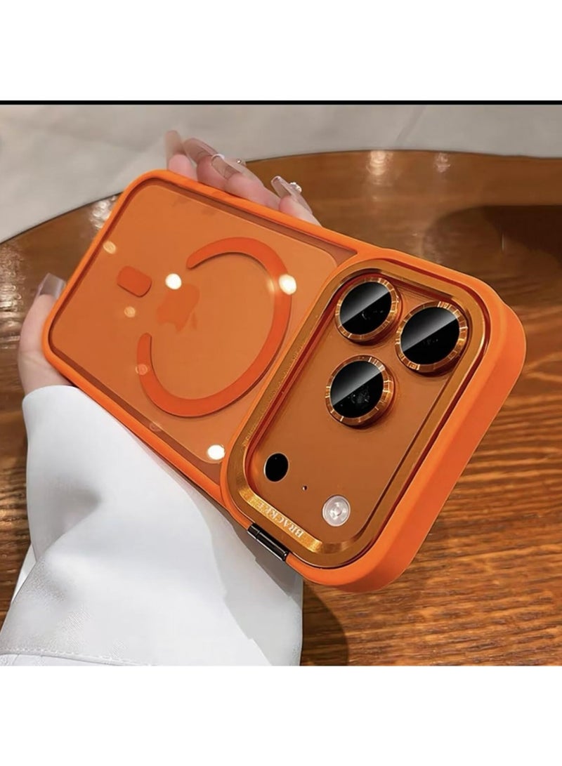 إكس ليفيل كيس لآيفون 17 برو ماكس، وقف معدني وغطاء إطار الكاميرا الشحن المغناطيسي متوافق، جمالي ودائم غطاء واقي الهواتف المحمولة والاكسسوارات البرتقالي - Image 5