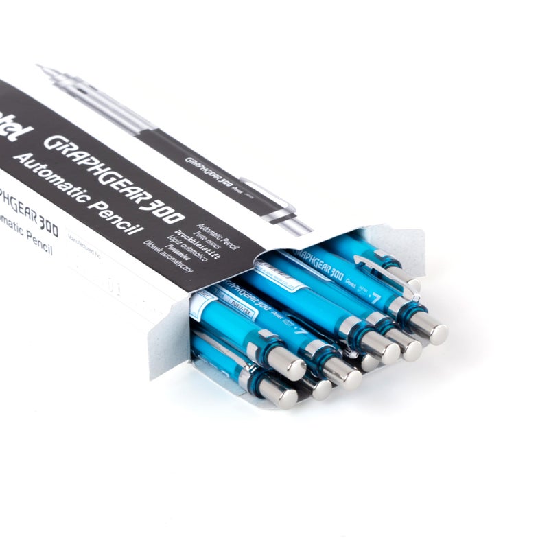 Pentel قلم رصاص ميكانيكي بنتل جراف جير 300، علبة من 12 قلم، أزرق سماوي، 0.7 مم - Image 2