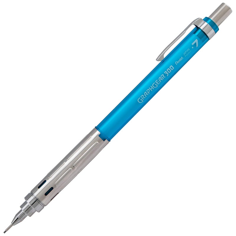 Pentel قلم رصاص ميكانيكي بنتل جراف جير 300، علبة من 12 قلم، أزرق سماوي، 0.7 مم - Image 1