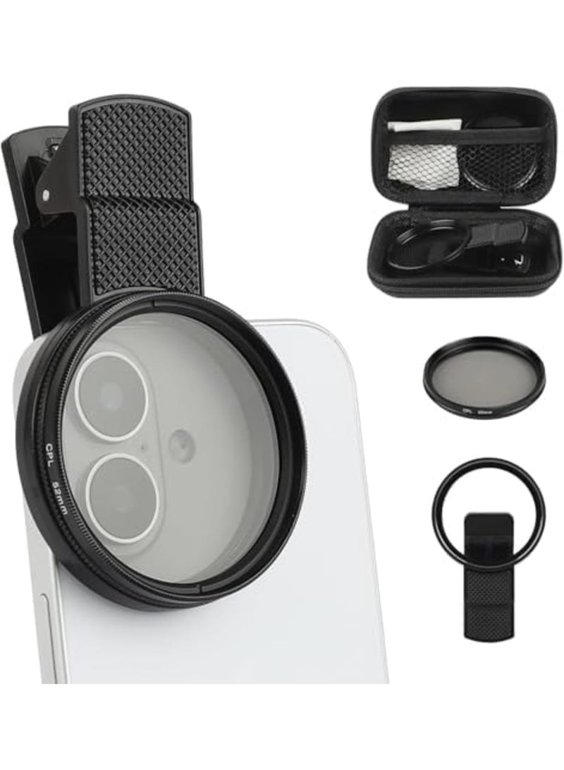 SYOSI CPL Phone Camera Filter with Clip, Ultra Slim Multi-Coated Filtro Polarizador para Celular,Cramp-on Polarizer Lens for iPhone,Android Smartphones (52mm,Black) - Image 1