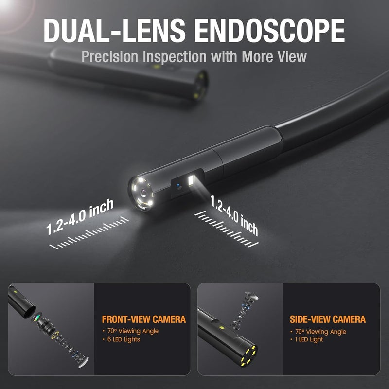 Teslong Dual Lens Endoscope Camera with Light, 4.5" HD Snake Borescope Inspection Camera, Automotive Scope Cam with Flexible Cable, Home Waterproof Fiber Optic for Sewer Drain Pipe (16.5FT) - Image 3