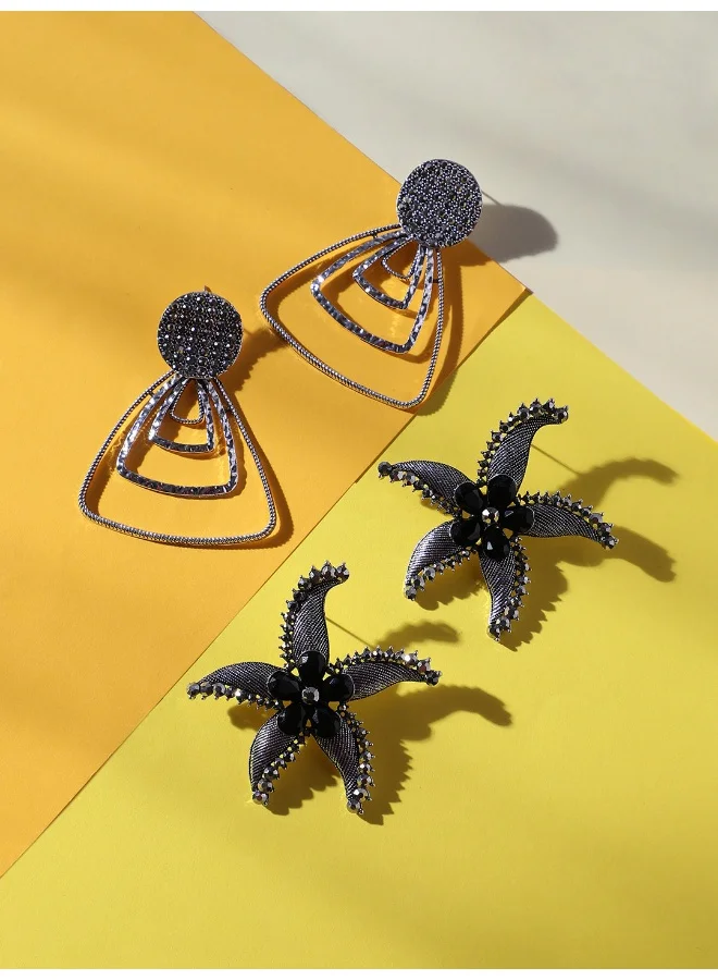 SOHI Pack Of Textured Triangle & Starfish Artificial Drop Earring Jewellery