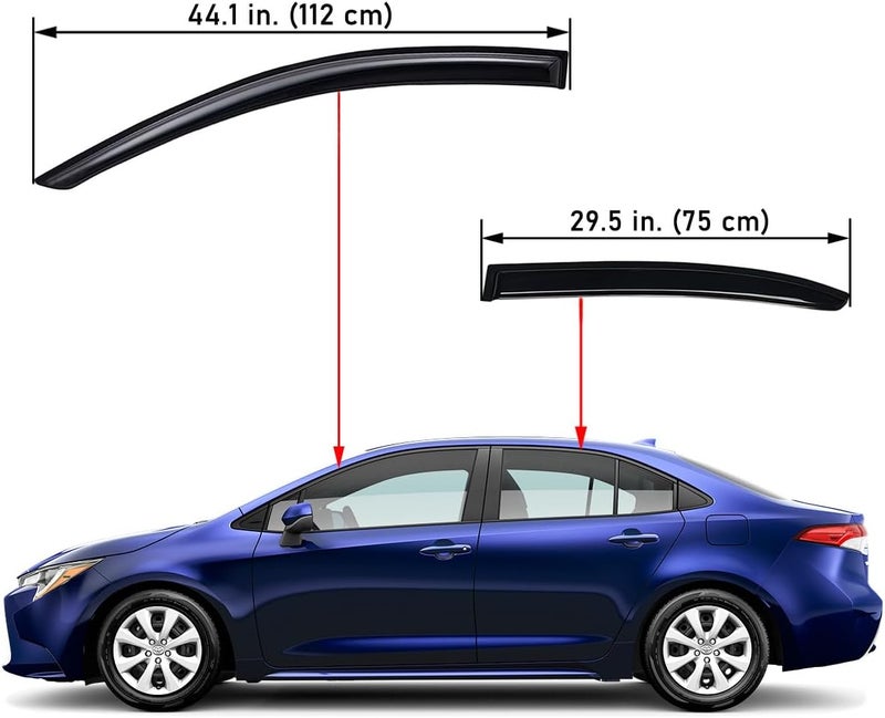 Lightronic WV94718 Tape-on Side Window Visor Deflector Rain Guard, Dark Smoke, 4 PCS Set for 2020-2023 Toyota Corolla - Image 2