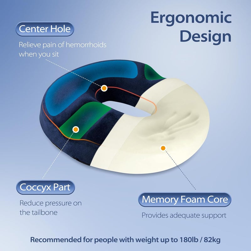 HOMCA Donut Pillow for Tailbone Pain, Hemorrhoid Pillows for Sitting After Surgery, Memory Foam Coccyx Cushion for Postpartum Pregnancy, Car Seat Office Chair Cushion for Pressure Relief - Image 4