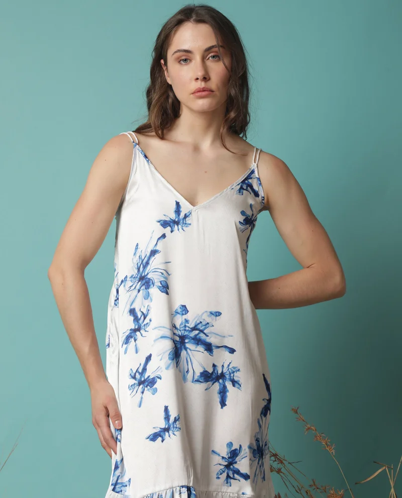 Rareism Women's Abstract Elegance V-Neck Long Dress
